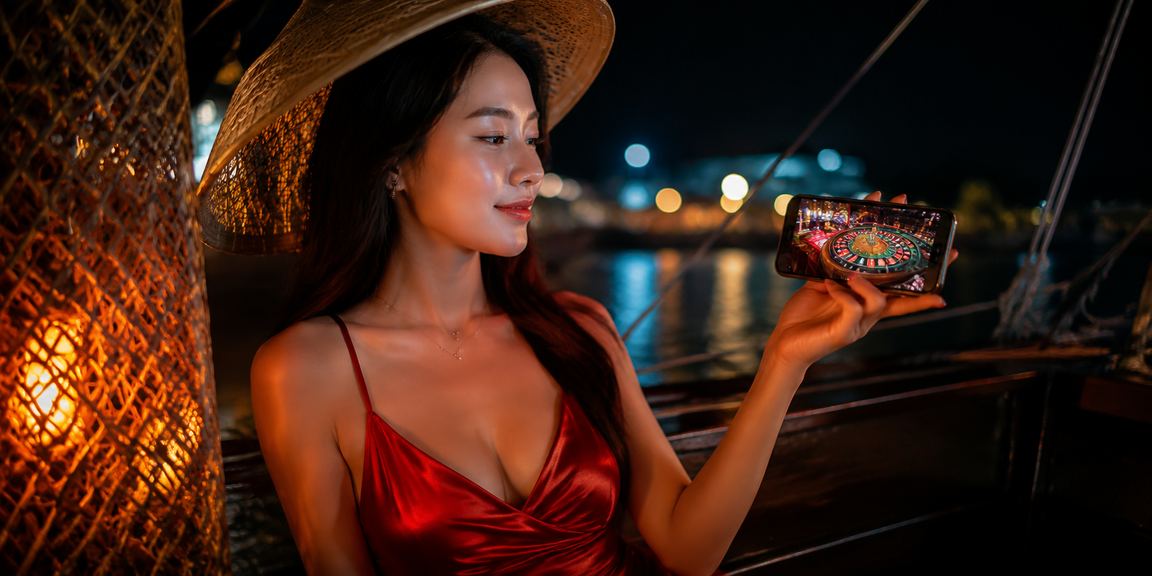 Người dùng tại Mũi Né đội nón lá theo dõi kết quả cược casino trên điện thoại di động